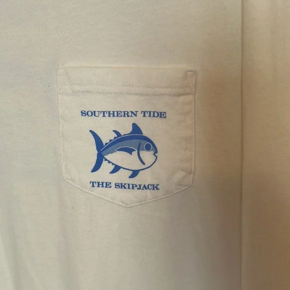 Southern Tide The Skipjack Long Sleeve Tee in Bright White/Carolina Blue, Size M - Picture 2 of 12